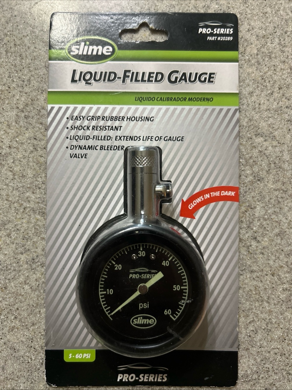 Slime 20289 Pro Series Liquid-Filled Tire Air Pressure Dial Gauge, 5-60 PSI